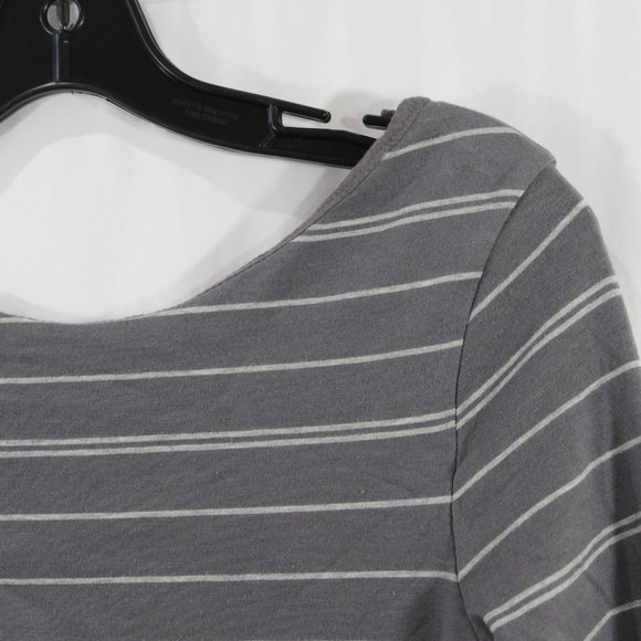 Athleta Grey Striped Side Ruched 3/4 Sleeve Midi Dress - Picture 6 of 9